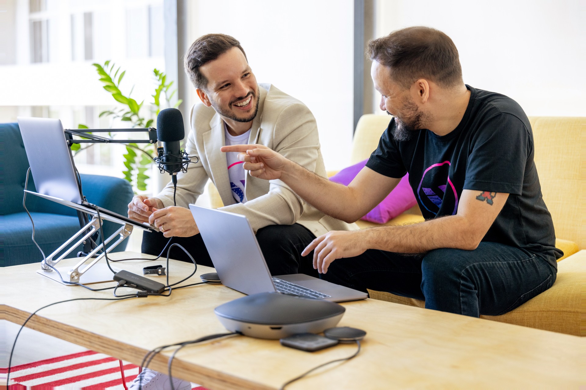 Wisecut founders recording a podcast